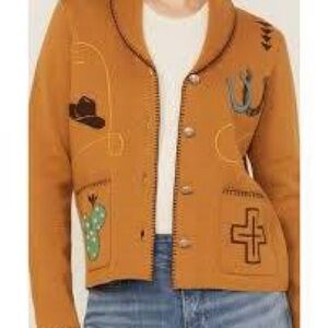 Brown Embroidered Cardigan with embroidered western icons